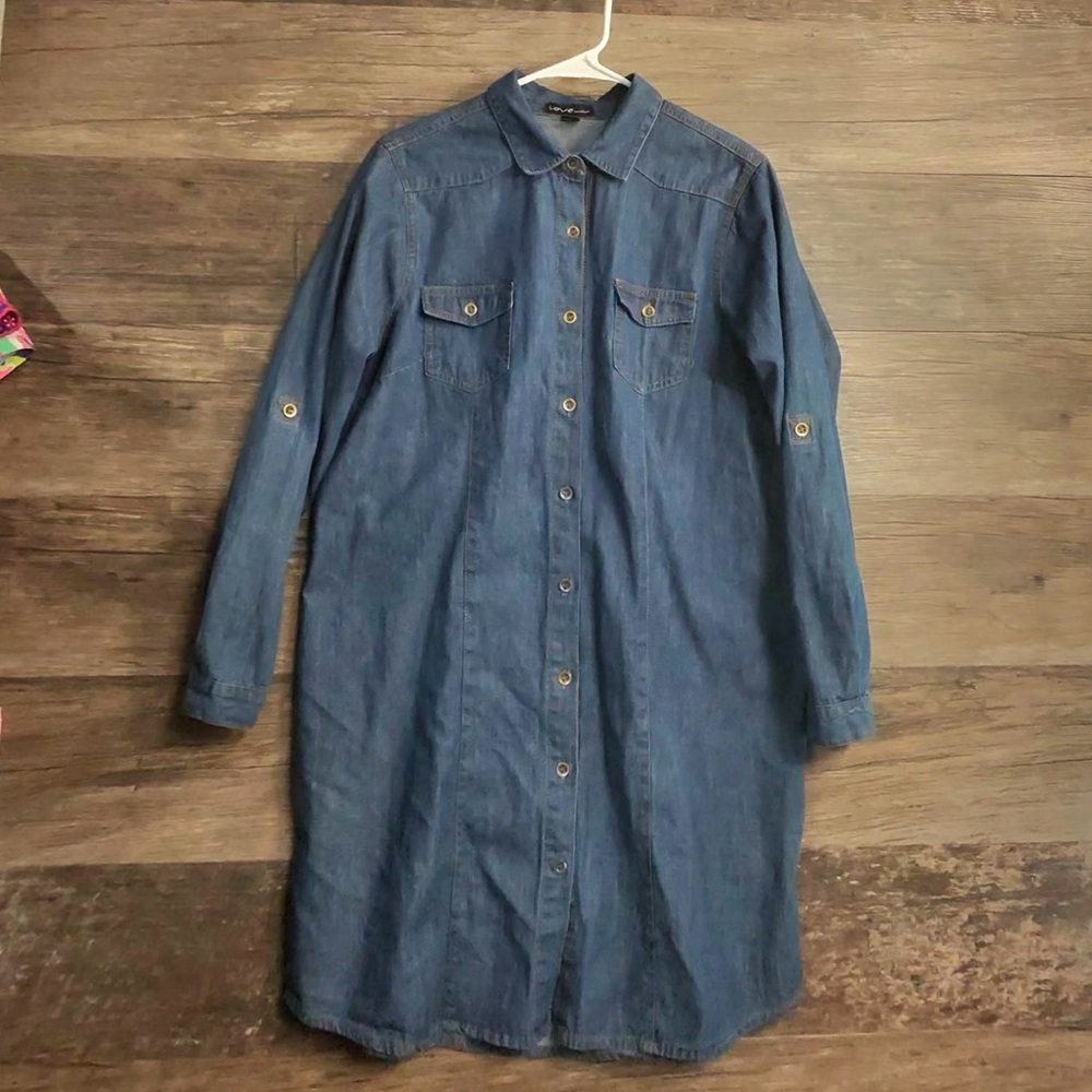 Love by Chelsey Vintage Soul Classic Blue Long Sleeve Denim Dress